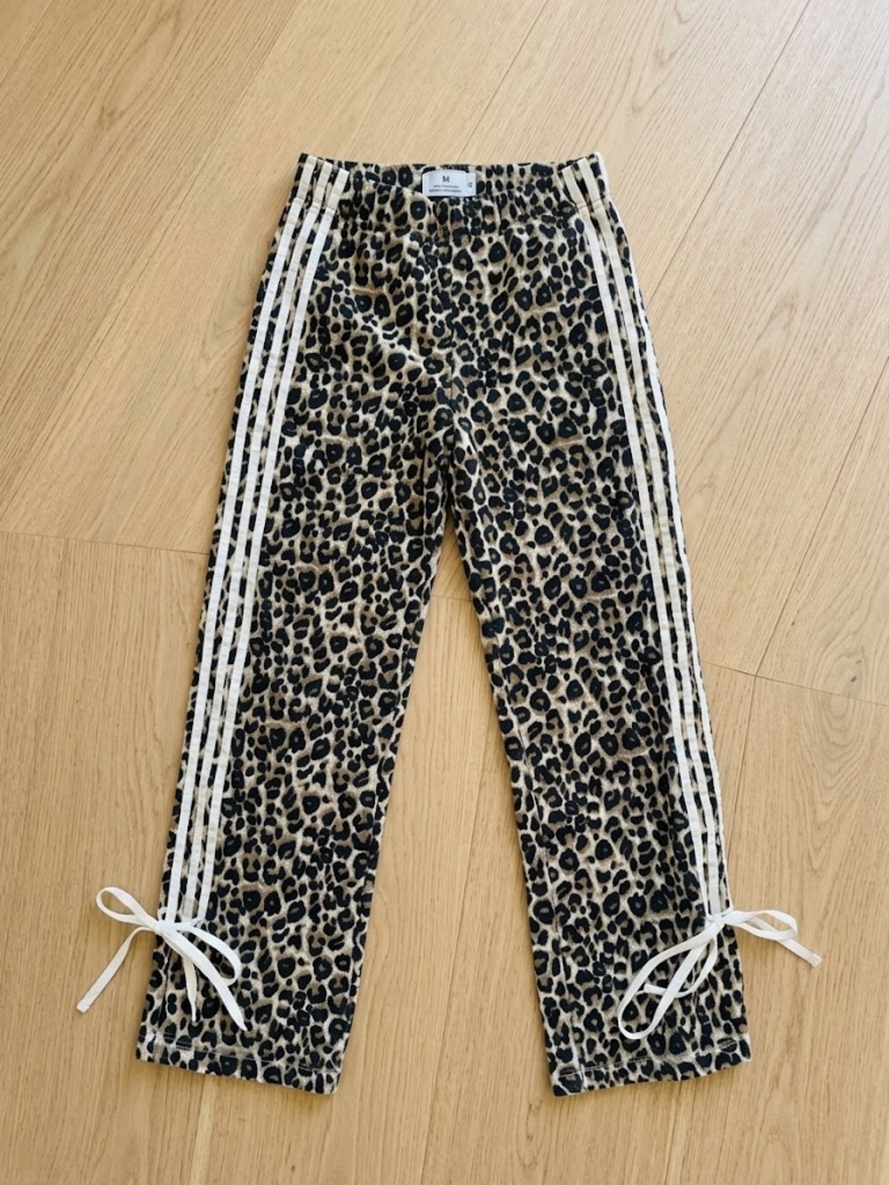 Leopard Print Elastic Waist Pants with Ankle Bow Ties - Size 10